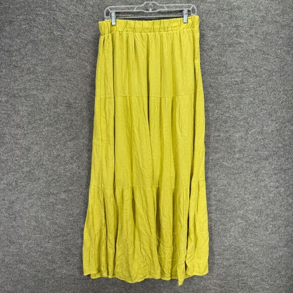 Haute Monde Skirt Women L Large Yellow Maxi Long Pull On Rayon Lined Mid Rise - Picture 1 of 9